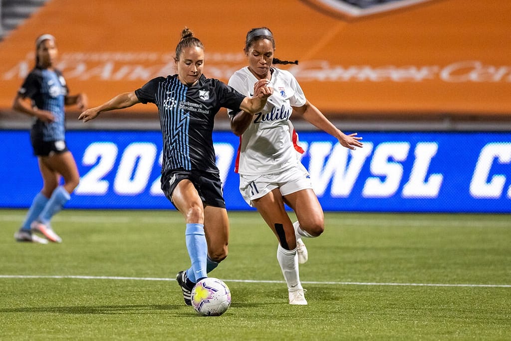 Women playing soccer. NWSL United States Soccer Leagues